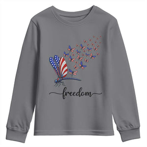 Freedom Dragonfly American Flag 4th Of July Youth Sweatshirt Patriotic Nature Lover Graphic TS12 Charcoal Print Your Wear
