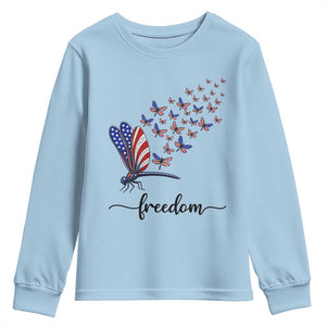 Freedom Dragonfly American Flag 4th Of July Youth Sweatshirt Patriotic Nature Lover Graphic TS12 Light Blue Print Your Wear