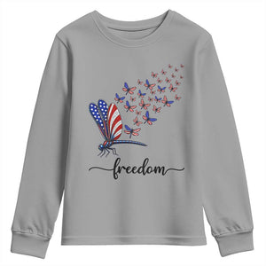 Freedom Dragonfly American Flag 4th Of July Youth Sweatshirt Patriotic Nature Lover Graphic TS12 Sport Gray Print Your Wear