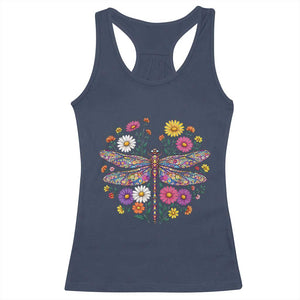 Boho Floral Spring Dragonfly Racerback Tank Top Colorful Mosaic Insect TS12 Navy Print Your Wear