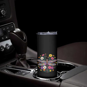Boho Floral Spring Dragonfly Skinny Tumbler Colorful Mosaic Insect