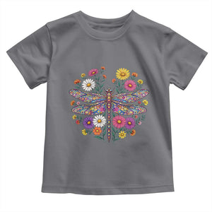Boho Floral Spring Dragonfly Toddler T Shirt Colorful Mosaic Insect TS12 Charcoal Print Your Wear