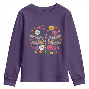 Boho Floral Spring Dragonfly Youth Sweatshirt Colorful Mosaic Insect TS12 Purple Print Your Wear