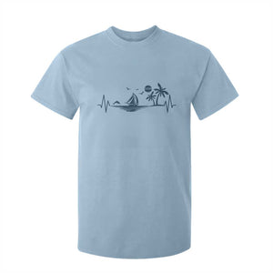 Summer Vacation Heartbeat Pulse Sunset Silhouette T Shirt For Kid Tropical Island Lover TS12 Light Blue Print Your Wear