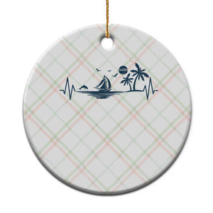 Summer Vacation Heartbeat Pulse Sunset Silhouette Ceramic Ornament Tropical Island Lover