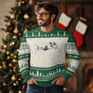 Summer Vacation Heartbeat Pulse Sunset Silhouette Ugly Christmas Sweater Tropical Island Lover TS12 Beige Green Print Your Wear