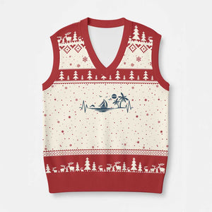 Summer Vacation Heartbeat Pulse Sunset Silhouette V-Neck Knit Sweater Vest Tropical Island Lover TS12 Beige Red Print Your Wear