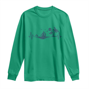 Summer Vacation Heartbeat Pulse Sunset Silhouette Long Sleeve Shirt Tropical Island Lover TS12 Irish Green Print Your Wear