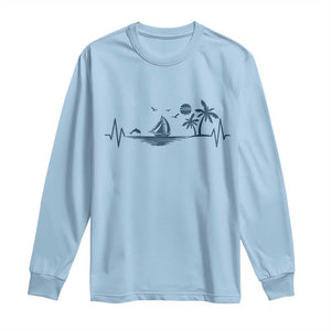 Summer Vacation Heartbeat Pulse Sunset Silhouette Long Sleeve Shirt Tropical Island Lover TS12 Light Blue Print Your Wear