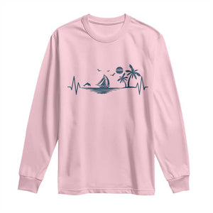 Summer Vacation Heartbeat Pulse Sunset Silhouette Long Sleeve Shirt Tropical Island Lover TS12 Light Pink Print Your Wear