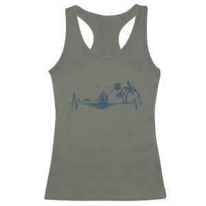 Summer Vacation Heartbeat Pulse Sunset Silhouette Racerback Tank Top Tropical Island Lover TS12 Military Green Print Your Wear