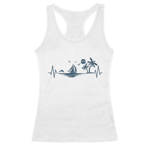 Summer Vacation Heartbeat Pulse Sunset Silhouette Racerback Tank Top Tropical Island Lover TS12 White Print Your Wear