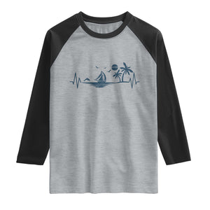 Summer Vacation Heartbeat Pulse Sunset Silhouette Raglan Shirt Tropical Island Lover