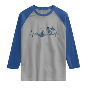 Summer Vacation Heartbeat Pulse Sunset Silhouette Raglan Shirt Tropical Island Lover