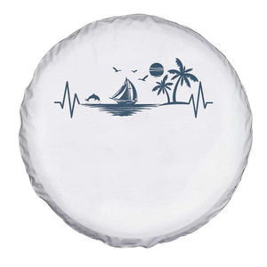 Summer Vacation Heartbeat Pulse Sunset Silhouette Spare Tire Cover Tropical Island Lover TS12 Print Your Wear