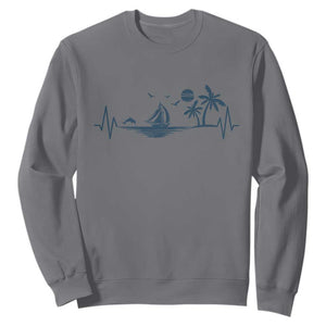 Summer Vacation Heartbeat Pulse Sunset Silhouette Sweatshirt Tropical Island Lover TS12 Charcoal Print Your Wear