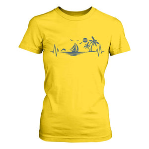 Summer Vacation Heartbeat Pulse Sunset Silhouette T Shirt For Women Tropical Island Lover TS12 Daisy Print Your Wear