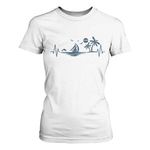 Summer Vacation Heartbeat Pulse Sunset Silhouette T Shirt For Women Tropical Island Lover TS12 White Print Your Wear