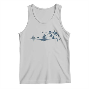 Summer Vacation Heartbeat Pulse Sunset Silhouette Tank Top Tropical Island Lover TS12 Ash Print Your Wear