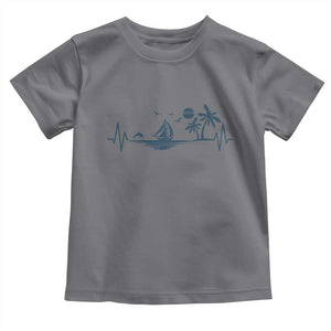 Summer Vacation Heartbeat Pulse Sunset Silhouette Toddler T Shirt Tropical Island Lover TS12 Charcoal Print Your Wear