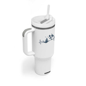 Summer Vacation Heartbeat Pulse Sunset Silhouette Tumbler With Handle Tropical Island Lover TS12 Print Your Wear