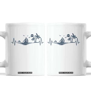 Summer Vacation Heartbeat Pulse Sunset Silhouette Coffee Mug Tropical Island Lover TS12 White Print Your Wear