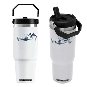 Summer Vacation Heartbeat Pulse Sunset Silhouette Flip Straw Tumbler Tropical Island Lover TS12 One Size: 30 oz White Print Your Wear