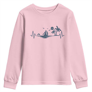Summer Vacation Heartbeat Pulse Sunset Silhouette Youth Sweatshirt Tropical Island Lover TS12 Light Pink Print Your Wear
