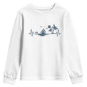 Summer Vacation Heartbeat Pulse Sunset Silhouette Youth Sweatshirt Tropical Island Lover TS12 White Print Your Wear