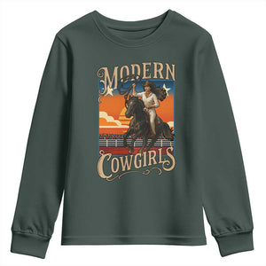Modern Cowgirls Youth Sweatshirt American Woman Western Rodeo TS12 Dark Forest Green Print Your Wear