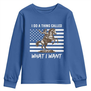 Patriotic Cowgirl Youth Sweatshirt I Do A Thing Called What I Want American Flag TS12 Royal Blue Print Your Wear