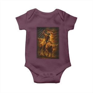 Patriotic Cowboy Baby Onesie American Bucking Bull Rider USA Rodeo Art TS12 Maroon Print Your Wear