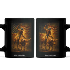 Patriotic Cowboy Coffee Mug American Bucking Bull Rider USA Rodeo Art TS12 Black Print Your Wear