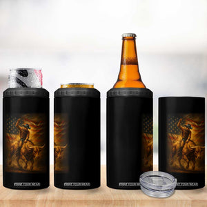 Patriotic Cowboy 4 in 1 Can Cooler Tumbler American Bucking Bull Rider USA Rodeo Art TS12 Print Your Wear