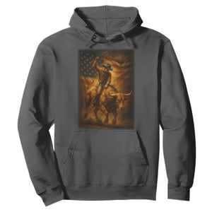 Patriotic Cowboy Hoodie American Bucking Bull Rider USA Rodeo Art TS12 Dark Heather Print Your Wear