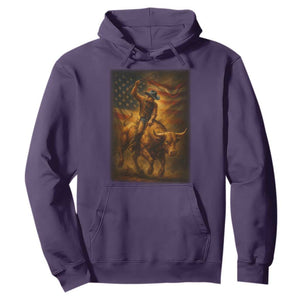 Patriotic Cowboy Hoodie American Bucking Bull Rider USA Rodeo Art TS12 Purple Print Your Wear