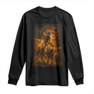 Patriotic Cowboy Long Sleeve Shirt American Bucking Bull Rider USA Rodeo Art TS12 Black Print Your Wear
