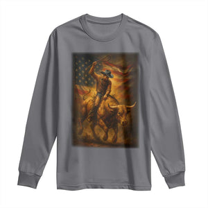 Patriotic Cowboy Long Sleeve Shirt American Bucking Bull Rider USA Rodeo Art TS12 Charcoal Print Your Wear