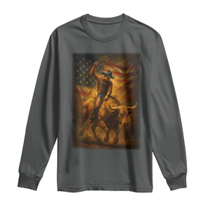 Patriotic Cowboy Long Sleeve Shirt American Bucking Bull Rider USA Rodeo Art TS12 Dark Heather Print Your Wear