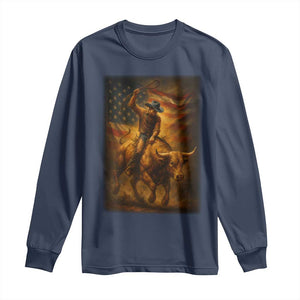 Patriotic Cowboy Long Sleeve Shirt American Bucking Bull Rider USA Rodeo Art TS12 Navy Print Your Wear