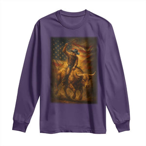 Patriotic Cowboy Long Sleeve Shirt American Bucking Bull Rider USA Rodeo Art TS12 Purple Print Your Wear
