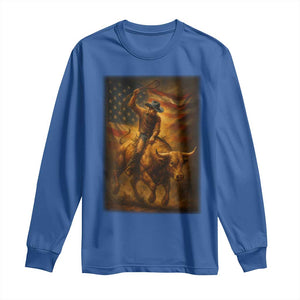 Patriotic Cowboy Long Sleeve Shirt American Bucking Bull Rider USA Rodeo Art TS12 Royal Blue Print Your Wear