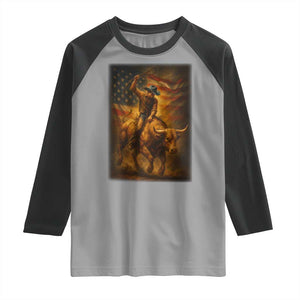Patriotic Cowboy Raglan Shirt American Bucking Bull Rider USA Rodeo Art TS12 Sport Gray Black Print Your Wear