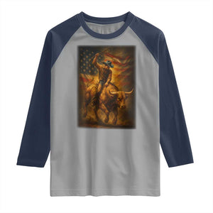 Patriotic Cowboy Raglan Shirt American Bucking Bull Rider USA Rodeo Art TS12 Sport Gray Navy Print Your Wear