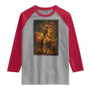 Patriotic Cowboy Raglan Shirt American Bucking Bull Rider USA Rodeo Art TS12 Sport Gray Red Print Your Wear