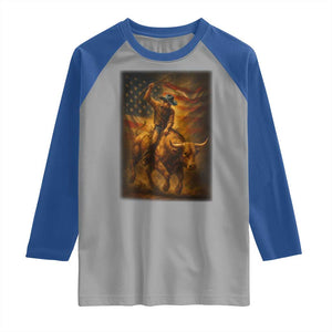 Patriotic Cowboy Raglan Shirt American Bucking Bull Rider USA Rodeo Art TS12 Sport Gray Royal Print Your Wear