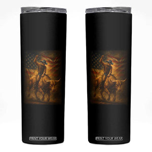 Patriotic Cowboy Skinny Tumbler American Bucking Bull Rider USA Rodeo Art TS12 Black Print Your Wear