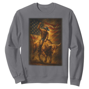Patriotic Cowboy Sweatshirt American Bucking Bull Rider USA Rodeo Art TS12 Charcoal Print Your Wear