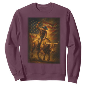 Patriotic Cowboy Sweatshirt American Bucking Bull Rider USA Rodeo Art TS12 Maroon Print Your Wear