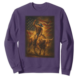 Patriotic Cowboy Sweatshirt American Bucking Bull Rider USA Rodeo Art TS12 Purple Print Your Wear